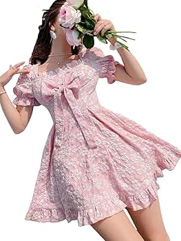 ワンピース Lace Quilted Bow Flower Brooch Sundress 00000000_zi_13318325-4628-4f35